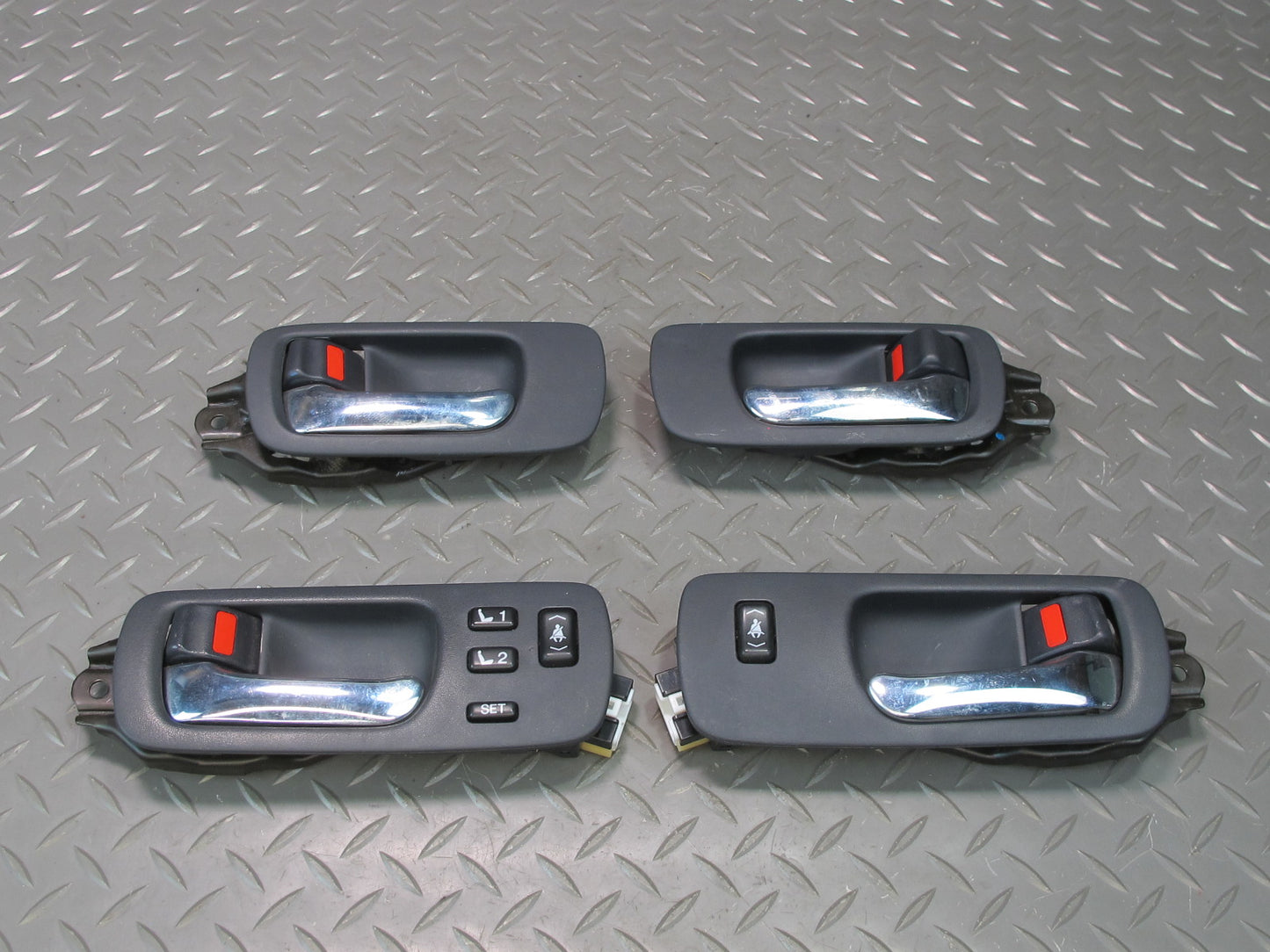 95-00 Lexus UCF20L LS400 Set of 4 Interior Door Handle w Trim & Switch Black OEM