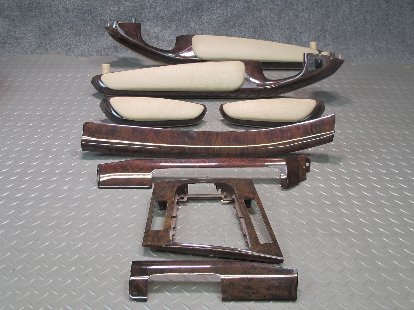 01-06 BMW E46 330ci Convertible Dash Center Console Armrest Wood Trim Panel Set