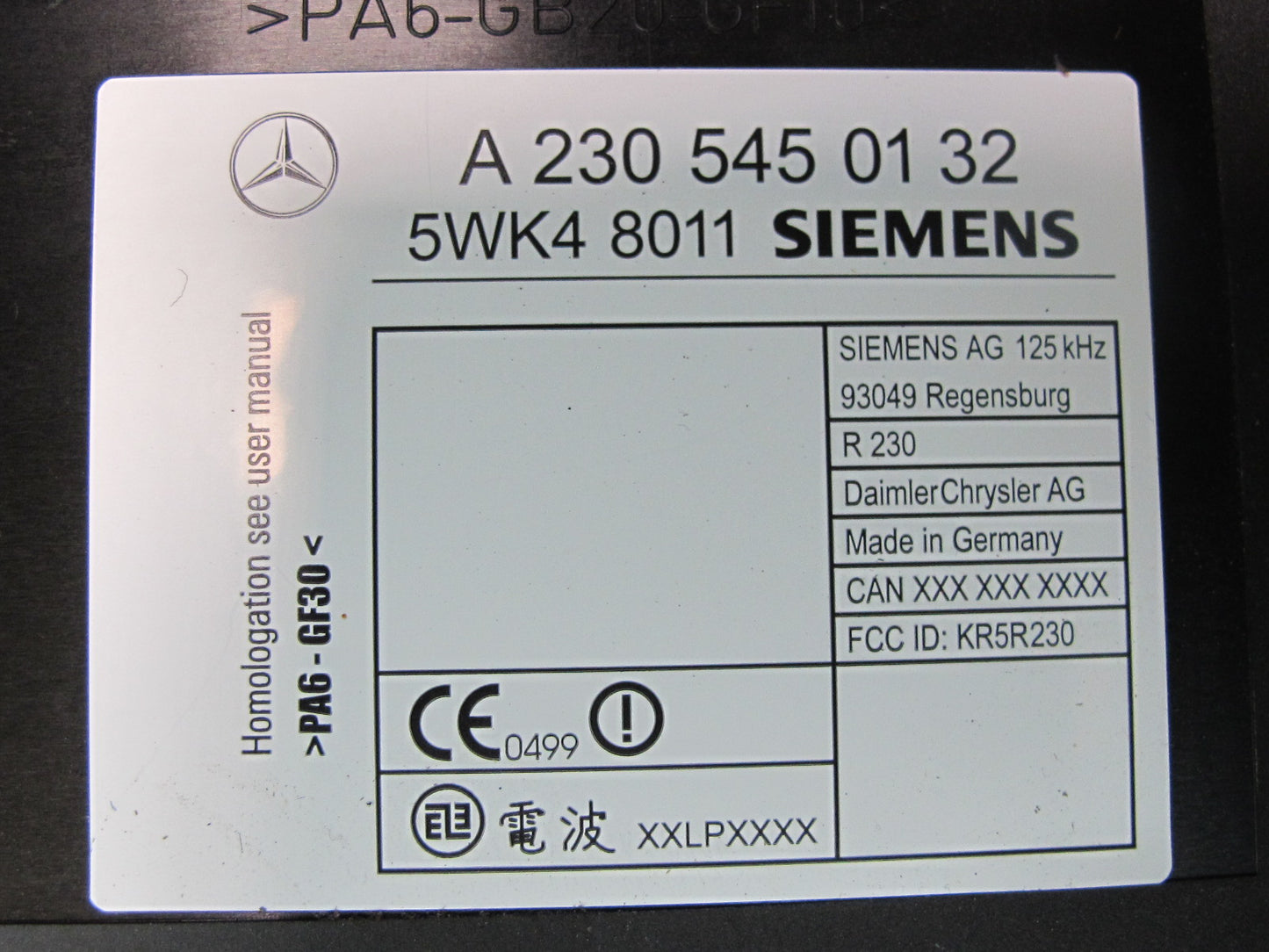 03-06 Mercedes R230 Sl-class Keyless Entry Control Module 2305450132 OEM