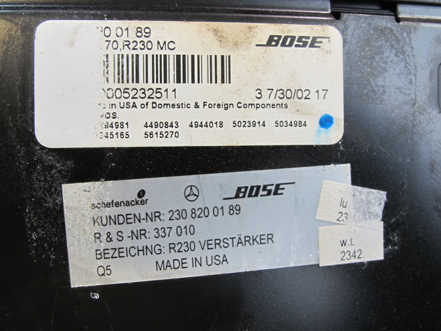 03-04 Mercedes R230 SL500 Bose Audio Radio Amplifier AMP 2308200189 OEM