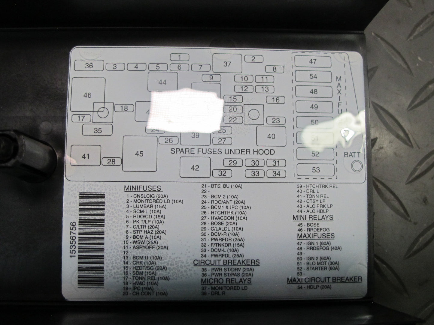 01-04 Chevrolet Corvette C5 Engine Bay Fuse Relay Box Module 10443148 OEM