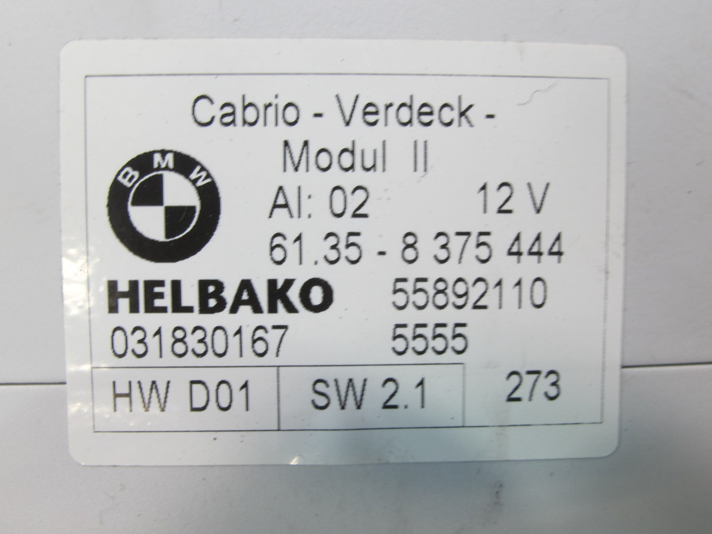 01-06 BMW E46 330ci Convertible Folding TOP Roof Control Unit Module 8375444 OEM