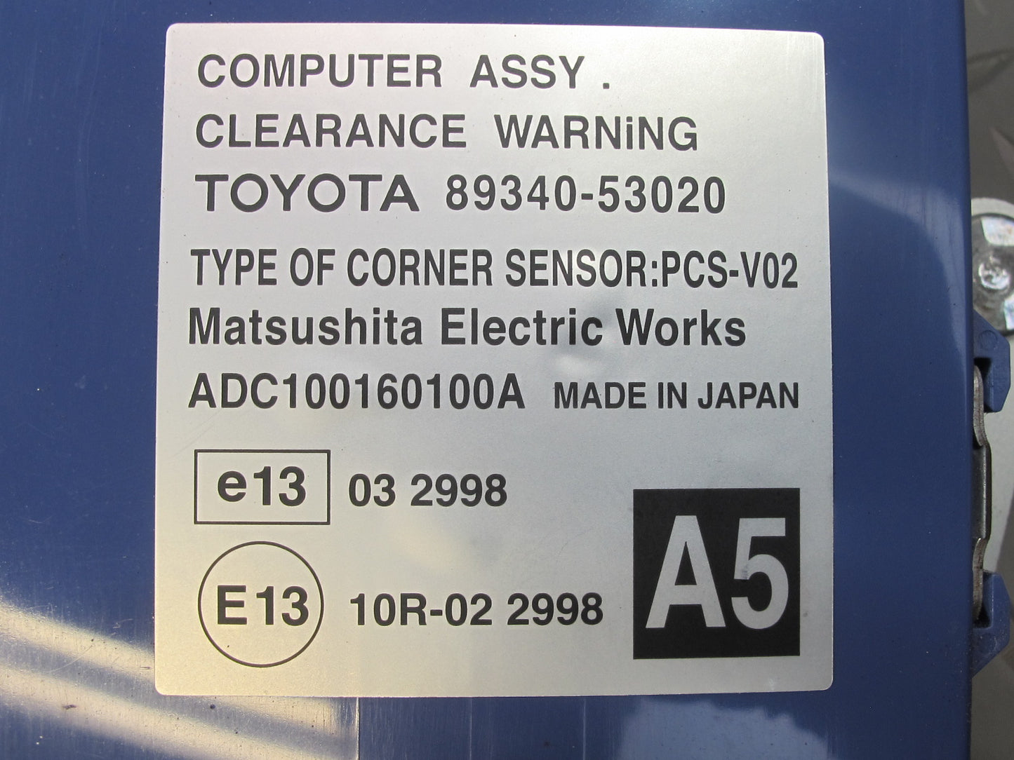 08-12 Lexus USE20L Is-f Clearance Warning Control Module 89340-53020 OEM