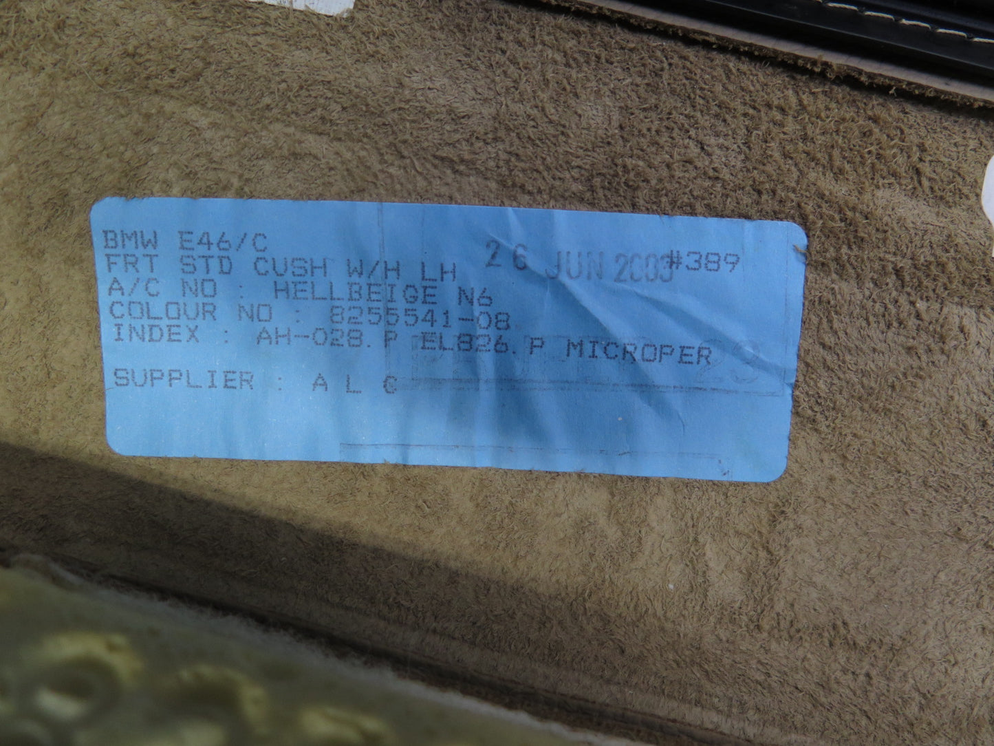 01-06 BMW E46 330ci Convertible Front Left Seat Lower Leather Cushion Beige OEM