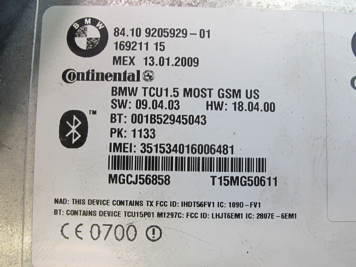 07-10 BMW E90 E92 E93 335i Bluetooth Telematics Bluetooth Control Module OEM