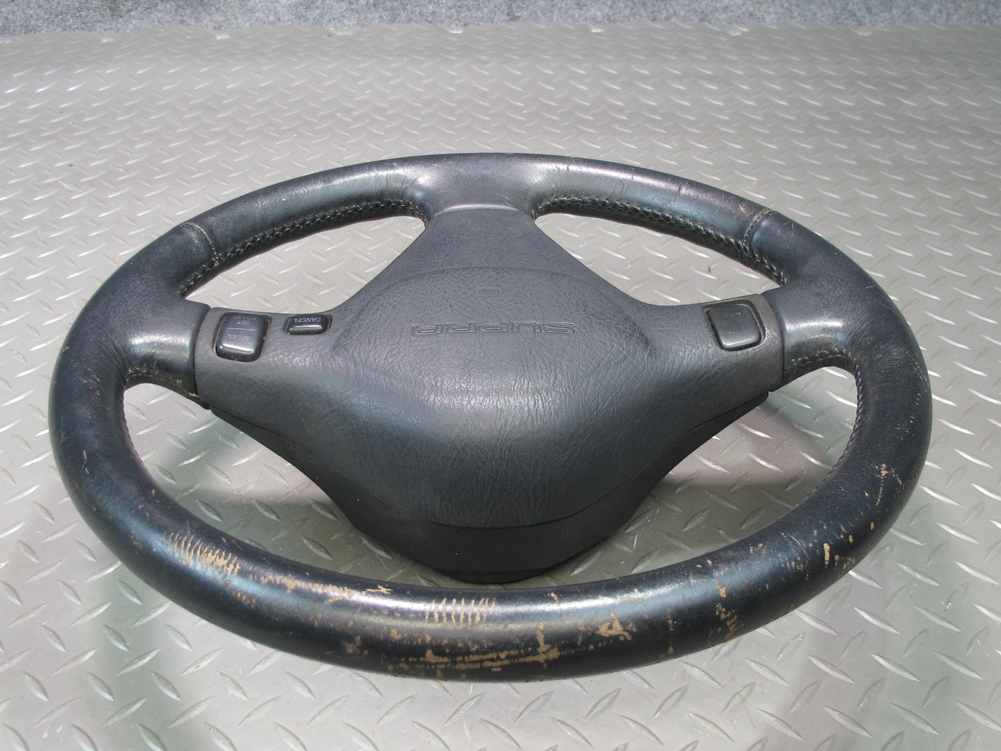 89-90 Toyota Supra MA70L Leather Steering w Horn Pad & Cruise Switch Black OEM