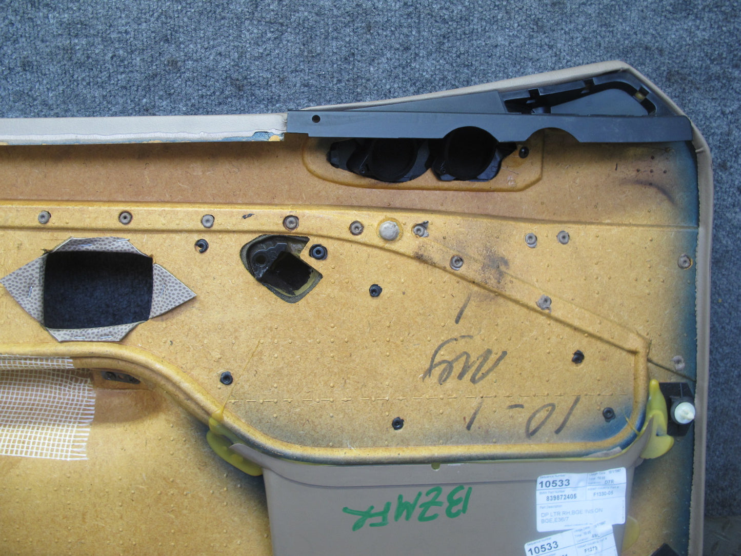 96-98 BMW E36/7 Z3 Right Passenger Door Interior Trim Panel Sand Beige OEM