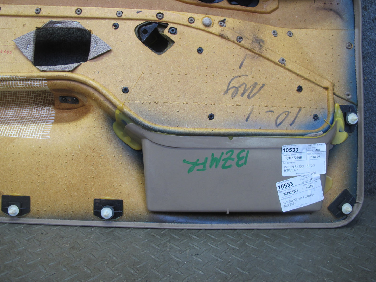 96-98 BMW E36/7 Z3 Right Passenger Door Interior Trim Panel Sand Beige OEM