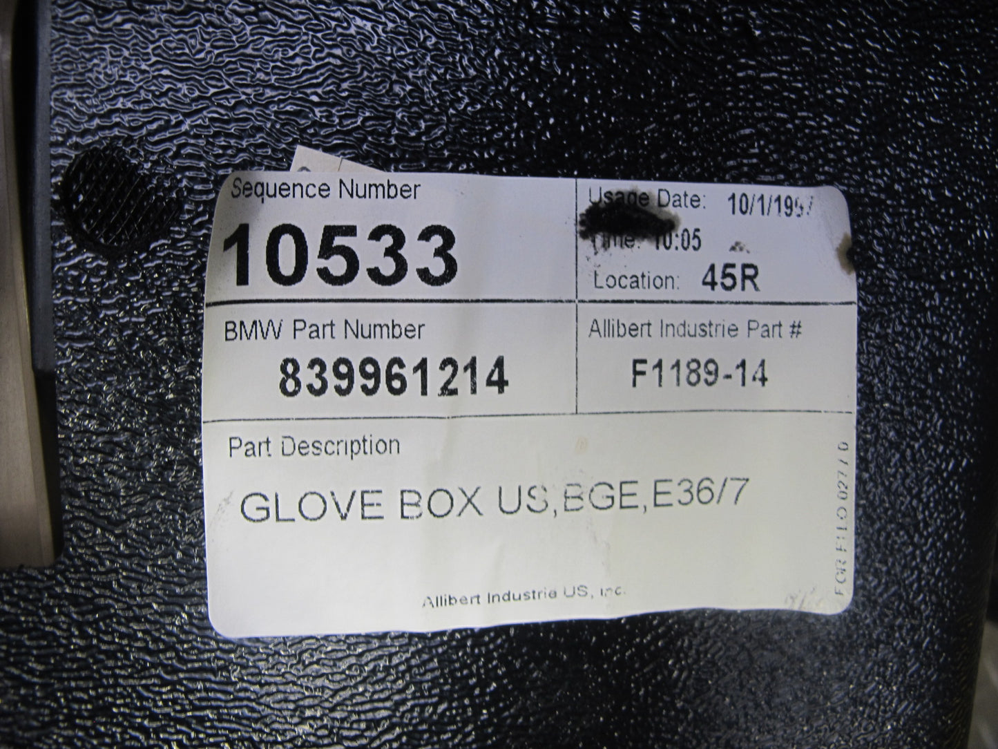 96-02 BMW E36/7 Z3 Dash Front Glove Box Compartment Storage Beige 8399612 OEM