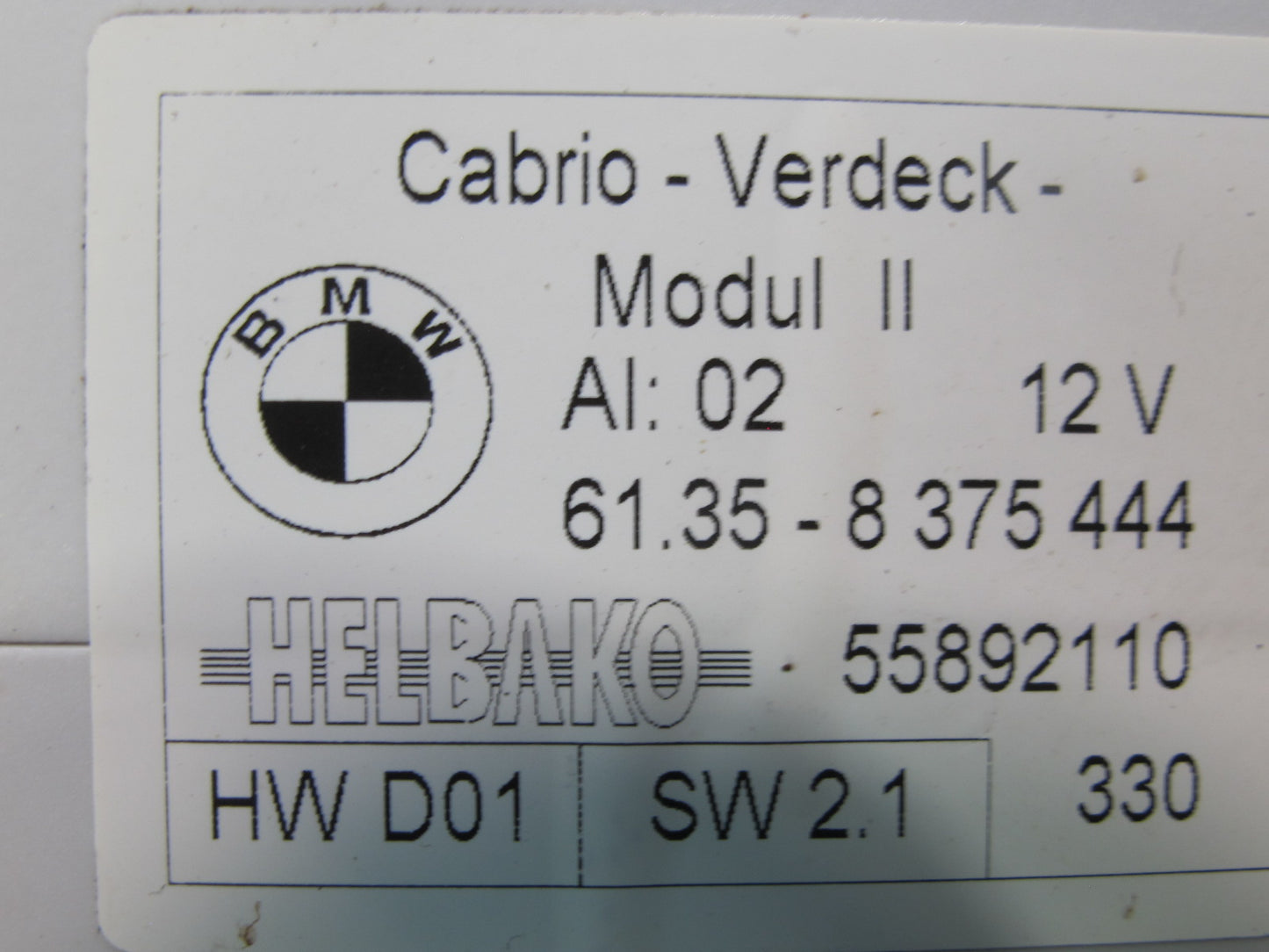 01-06 BMW E46 330ci Convertible Folding TOP Roof Control Module Unit 8375444 OEM