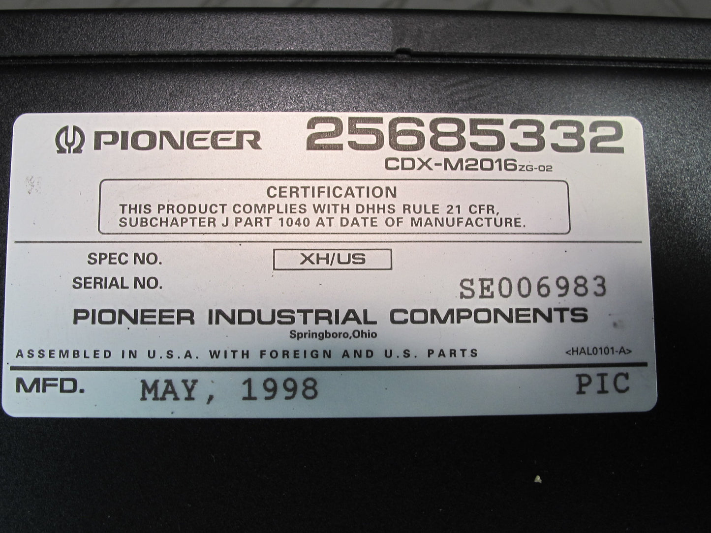 97-04 Chevrolet Corvette C5 12 Dics CD Changer Pioneer 25685332 OEM