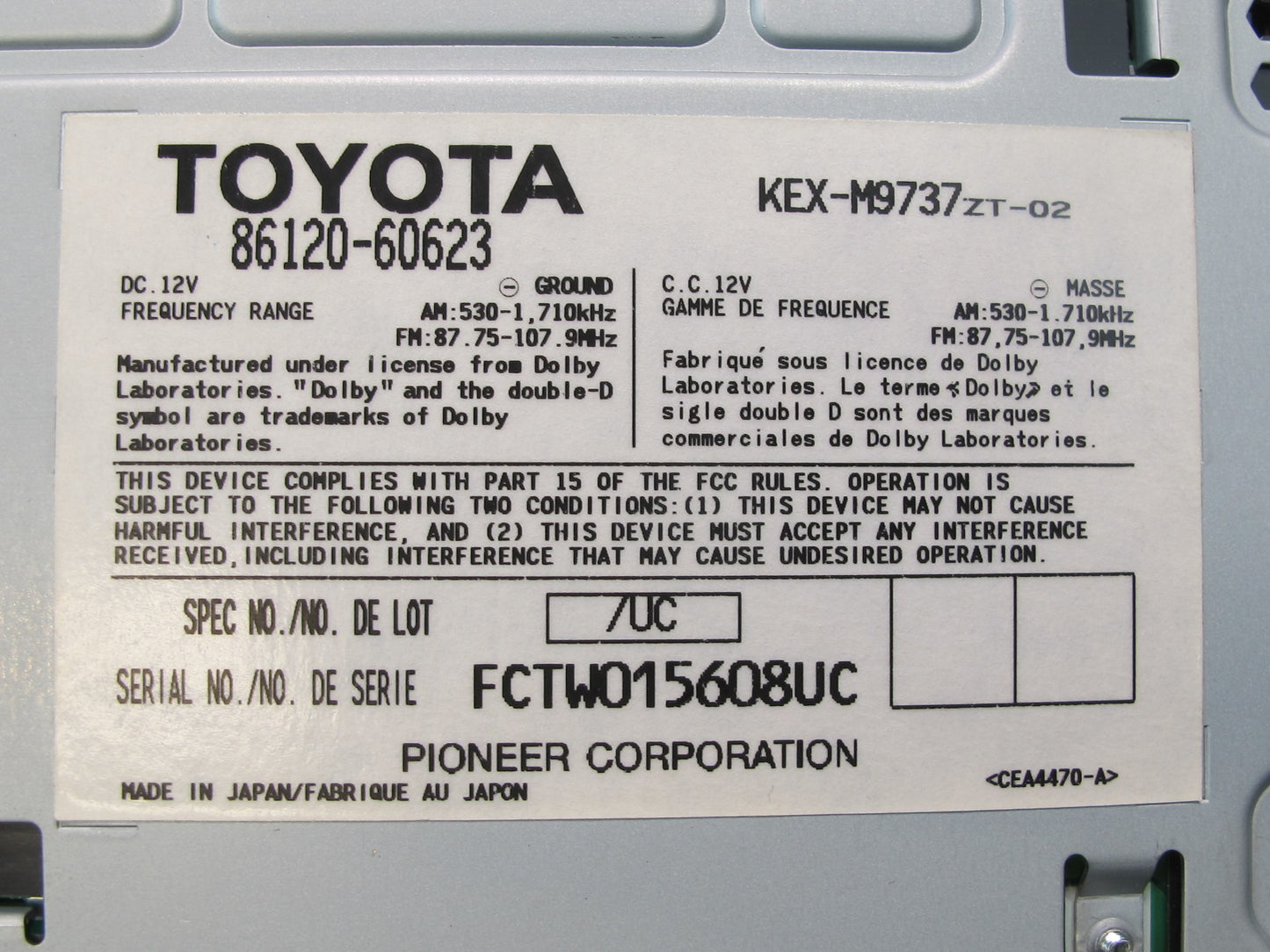 2003-2007 Lexus UZJ100L LX470 Car Stereo Radio Cassette Player 86120-60623