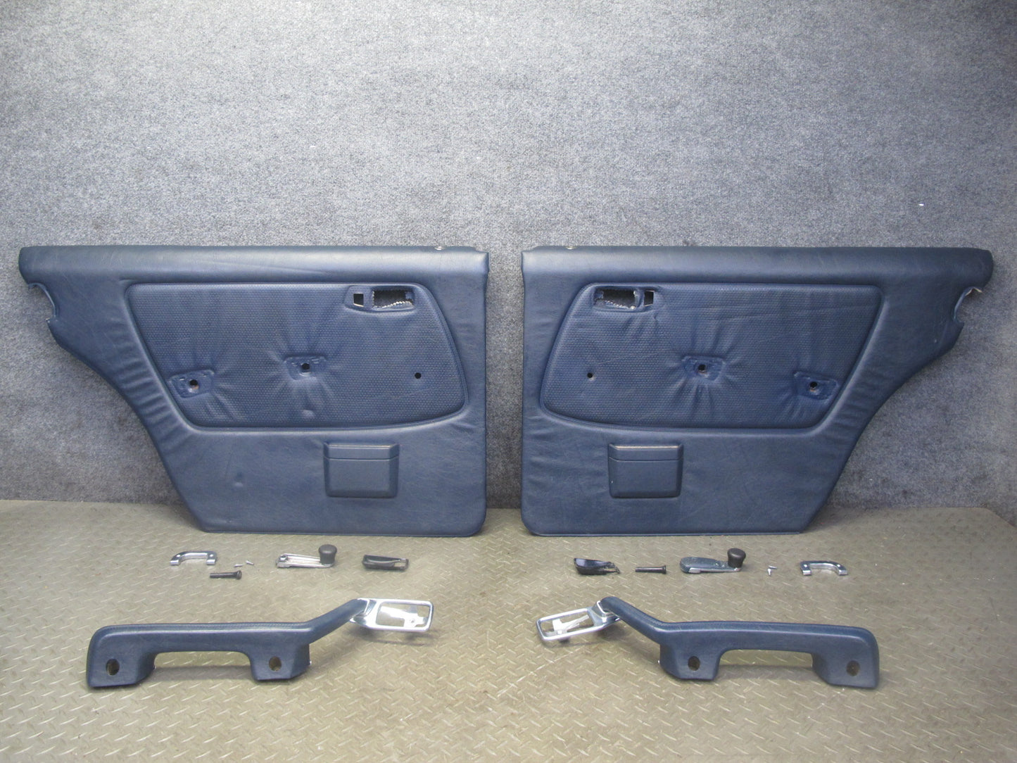 82-85 Mercedes W123 Sedan Set of 2 Rear Door Interior Trim Cover Panel Blue OEM