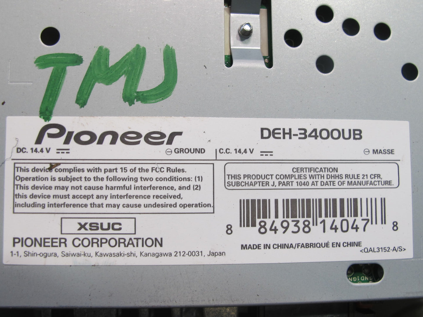 Pioneer DEH-3400UB Car Stereo WMA MP3 USB AUX CD Player Radio Receiver Head Unit