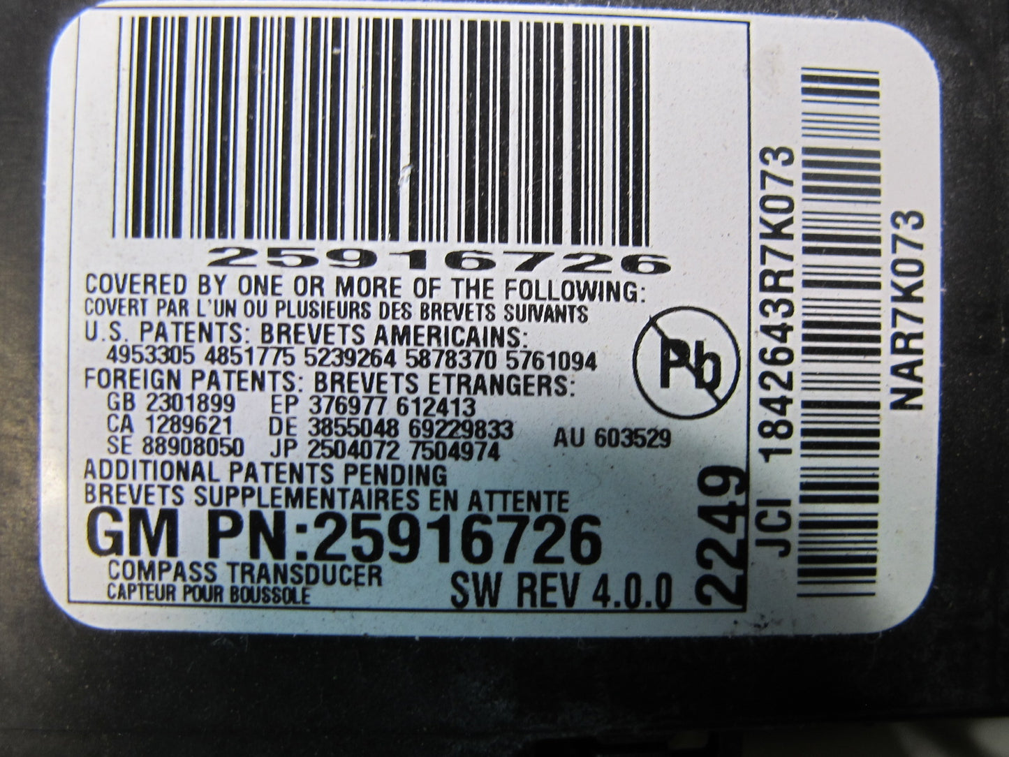 2009-2014 Cadillac Escalade Electronic Compass Control Module 25916726