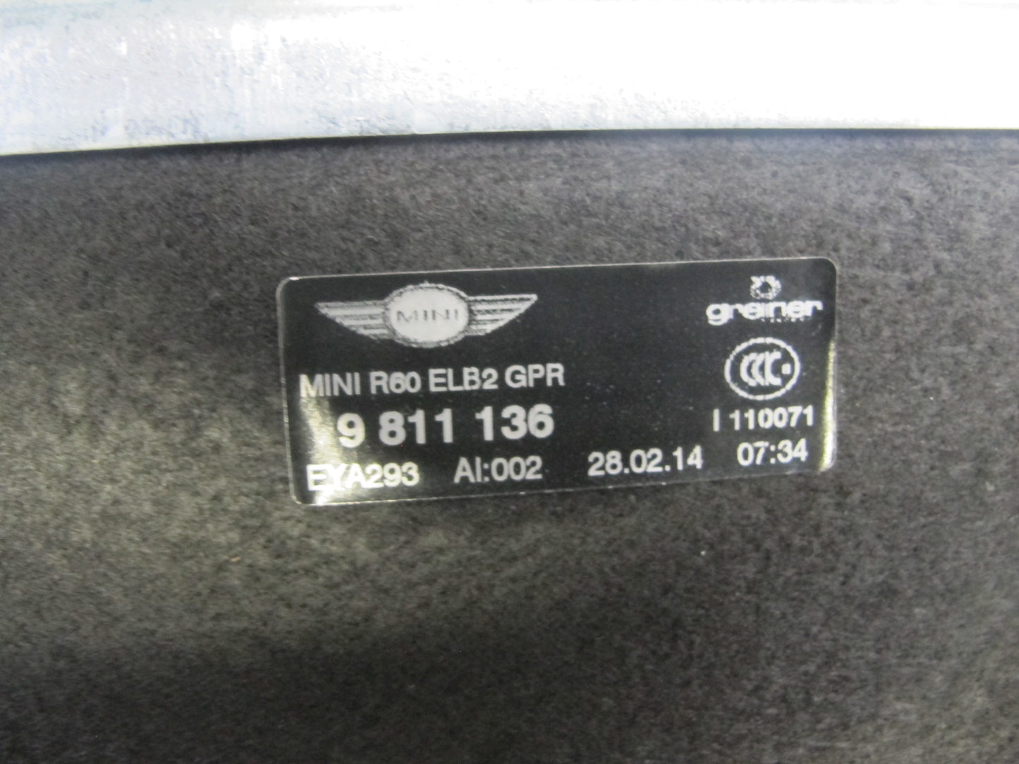 12-15 Mini Cooper S R60 Countryman Rear Second Trunk Cargo Cover 9811136 OEM