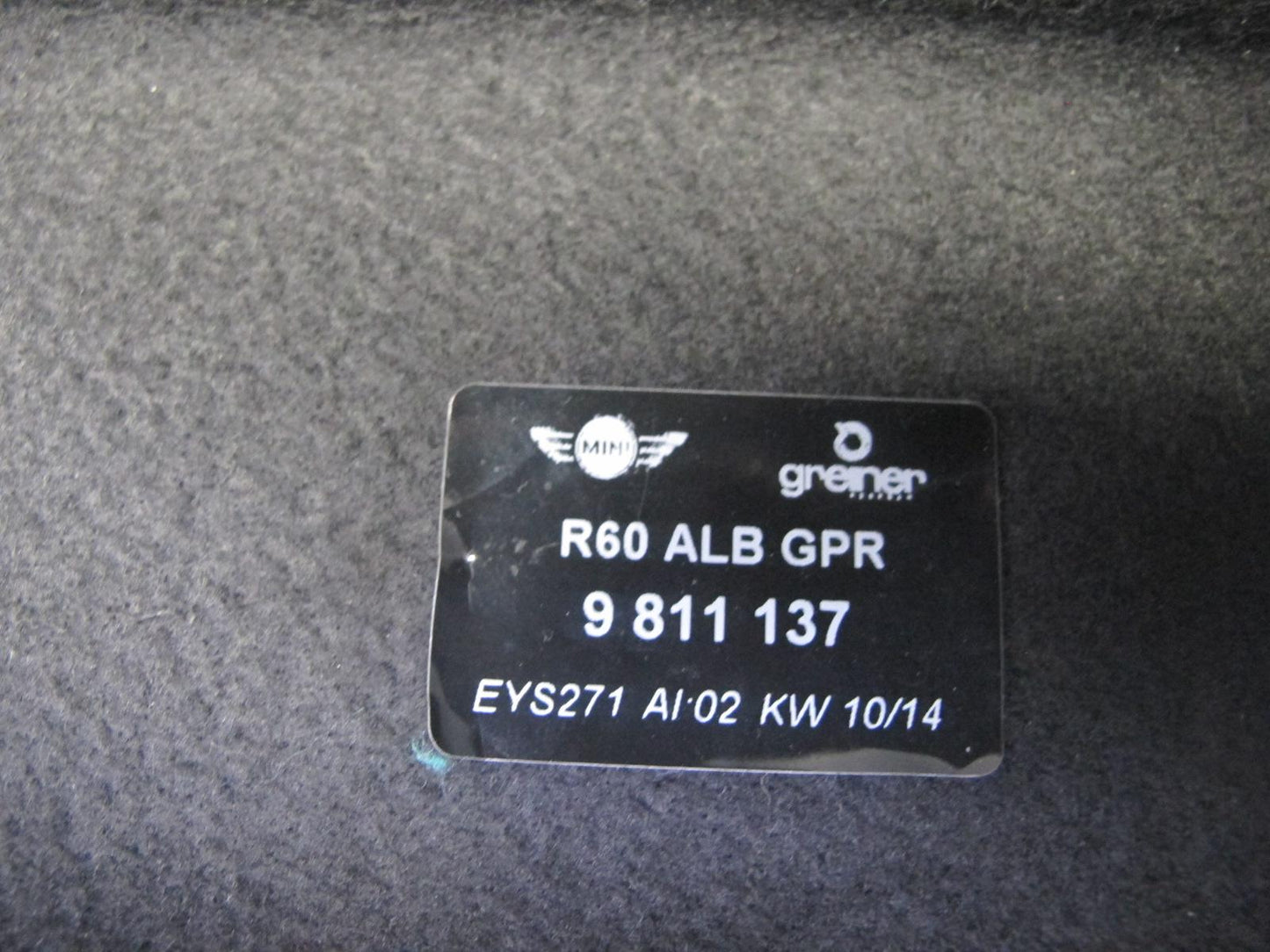 13-15 Mini Cooper S R60 Countryman Rear Parcel Shelf Cargo Cover 9811137 OEM