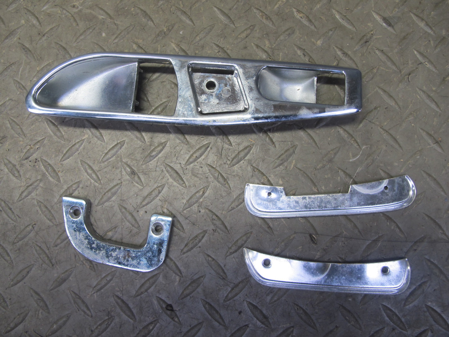 73-85 Mercedes R107 Convert Left & Right Door Interior Panel Chrome Trim Set OEM