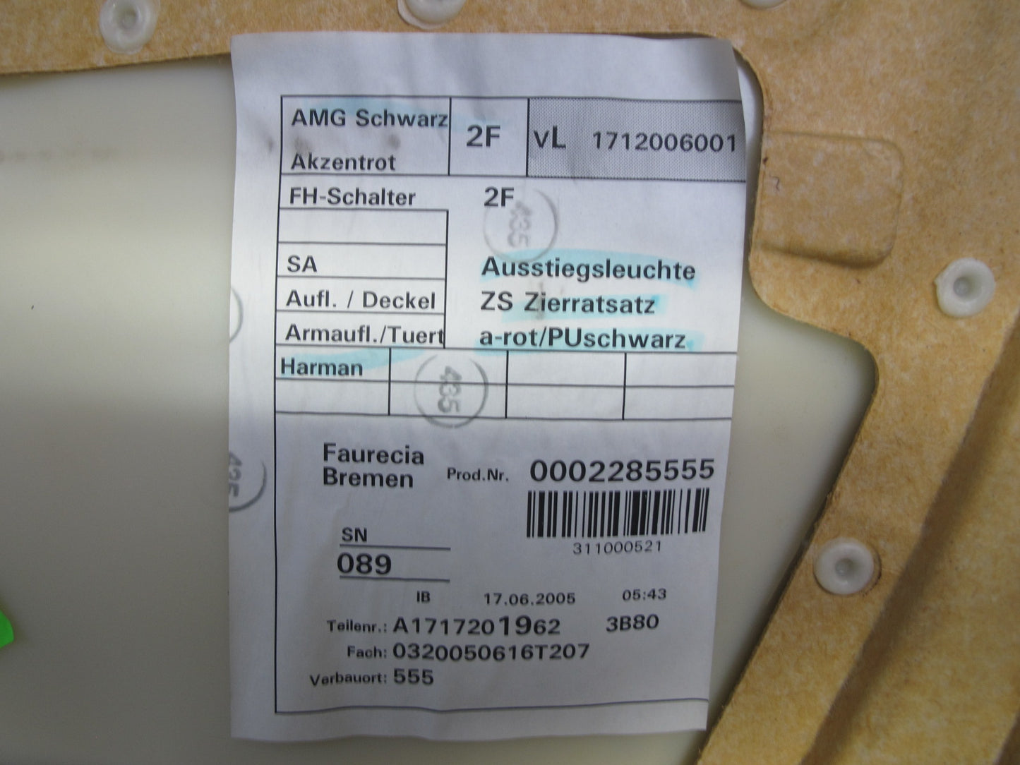 05-07 Mercedes SLK55 AMG R171 Set of 2 Door Interior Trim Cover Panel 70K OEM