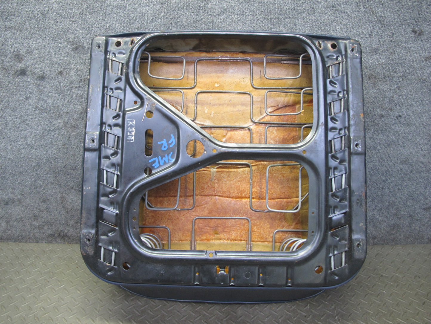 82-83 Mercedes W123 240D Front Right Seat Lower Leather Cushion Blue w Frame OEM