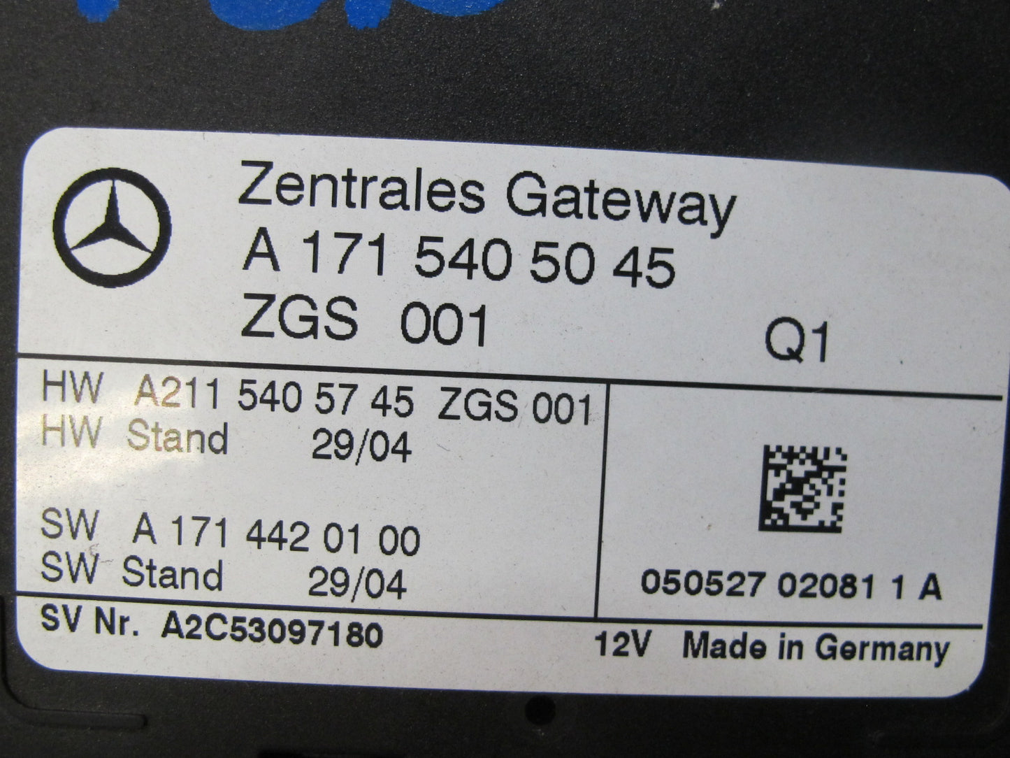 05-11 Mercedes R171 Slk-class Central Gateway Control Module 1715405045