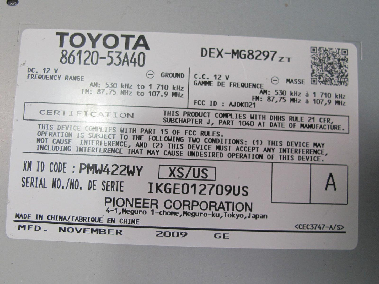 10-12 Lexus IS350 IS250 AM FM Radio CD Audio Stereo Receiver 86120-53A40 OEM