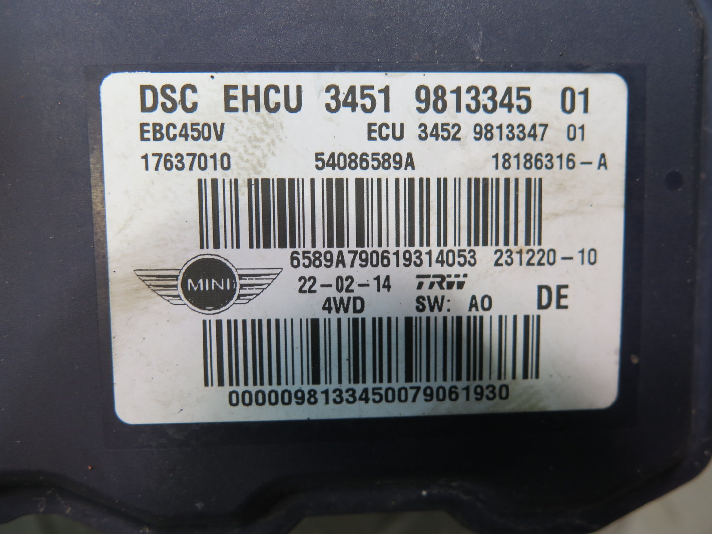 11-15 Mini Cooper R60 R61 Anti Lock Brake ABS Pump 9813345 OEM