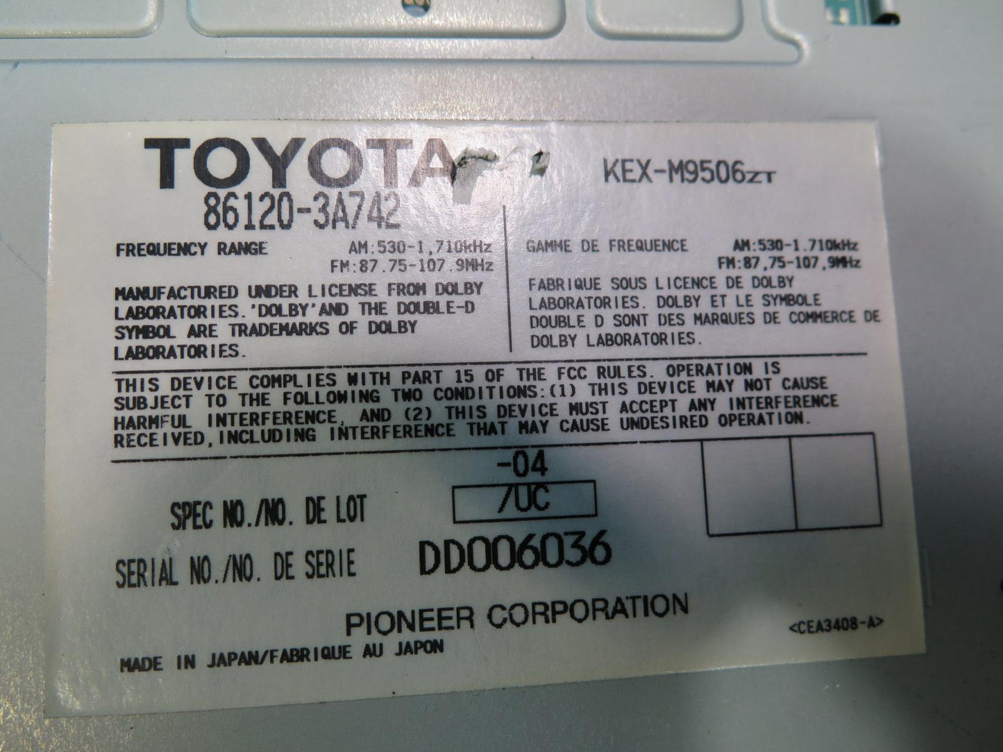 03-05 Lexus UZS161L GS300 GS400 GS430 Mark Levinson Cassette Radio Player OEM