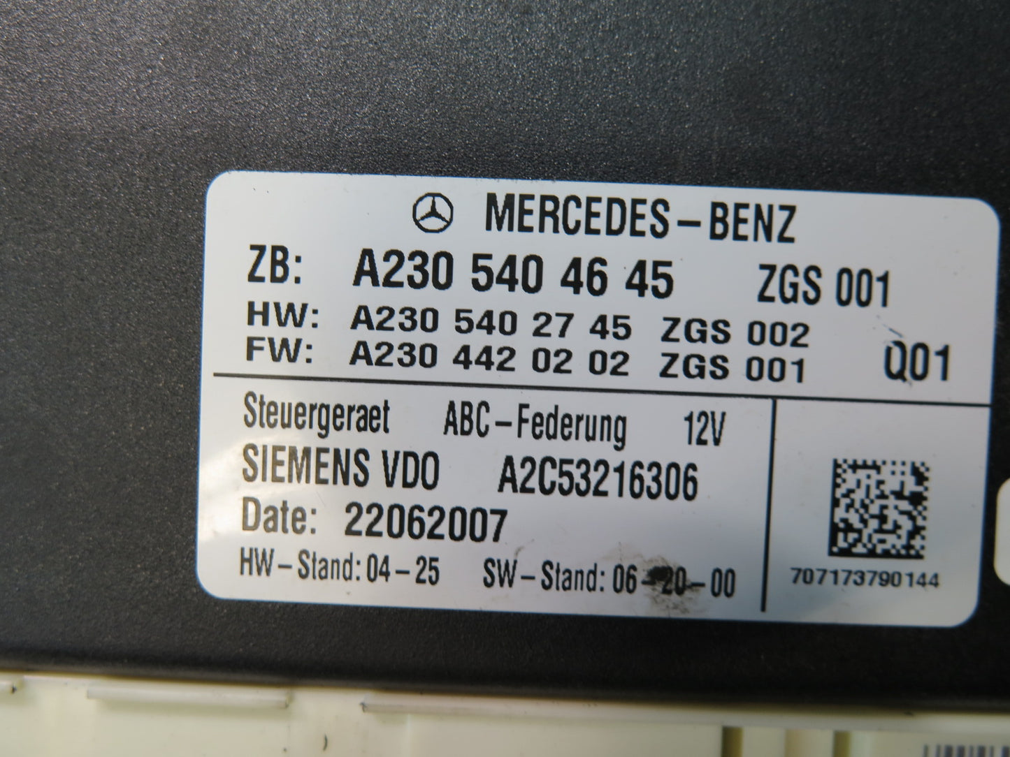 07-08 Mercedes R230 SL55 AMG ABC Suspension Active Body Control Module Unit OEM