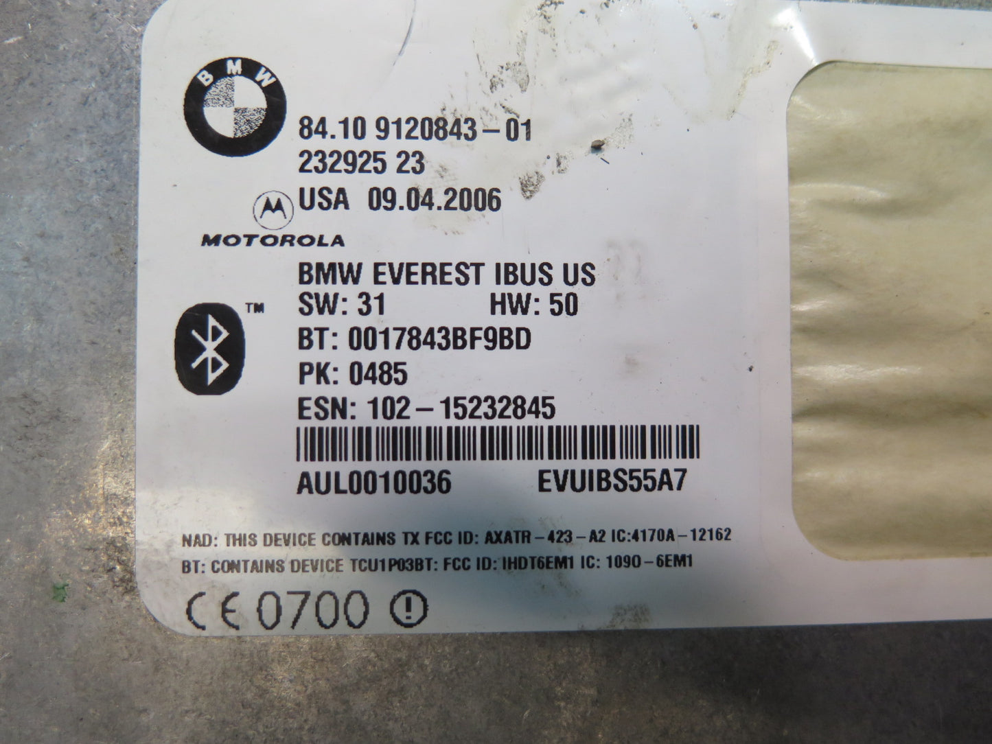 03-08 BMW E85 Z4 Telematics Bluetooth Communication Control Module 9120843 OEM