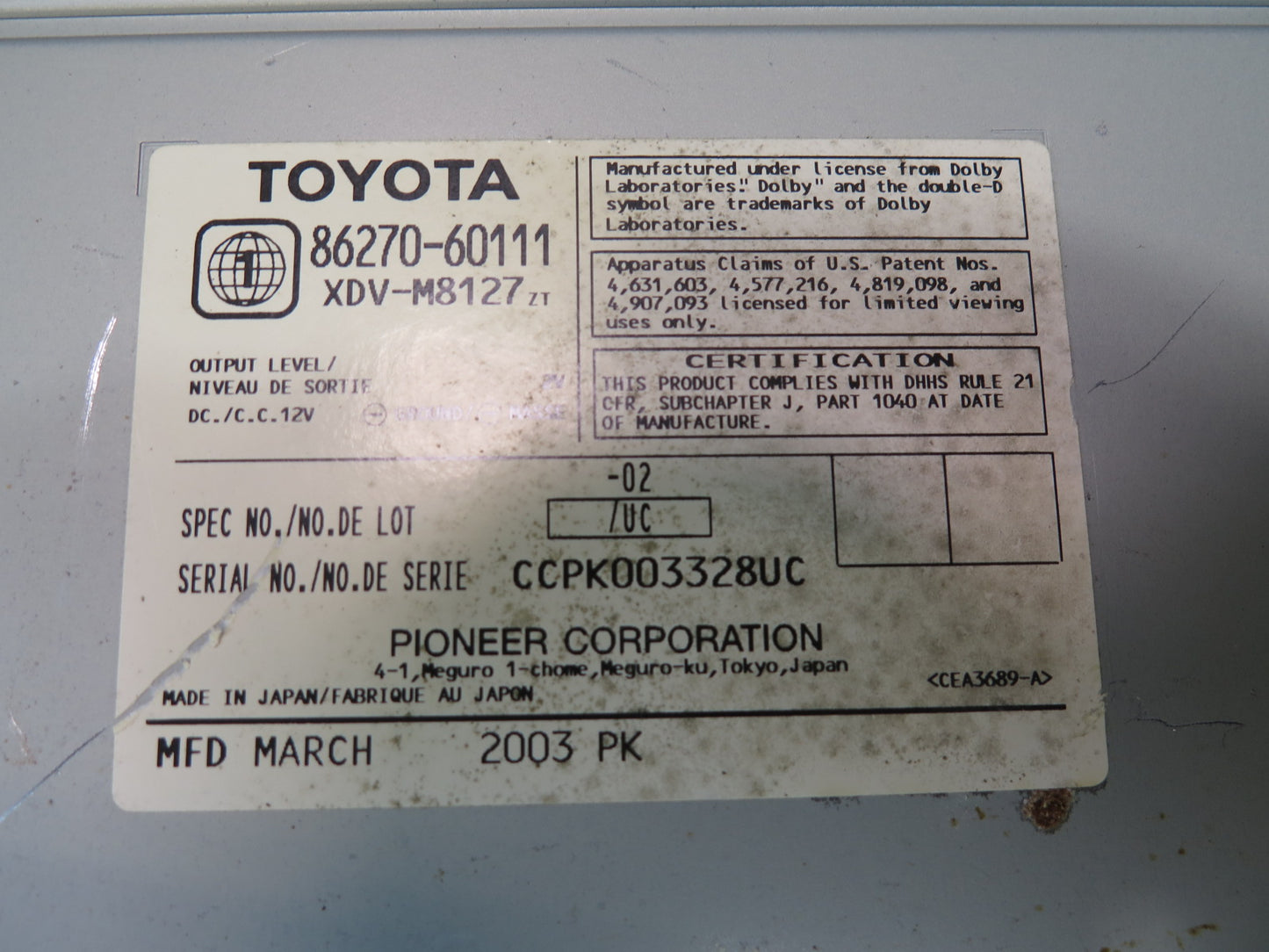 2003 Lexus UZJ100L LX470 CD Changer Player 86270-60111