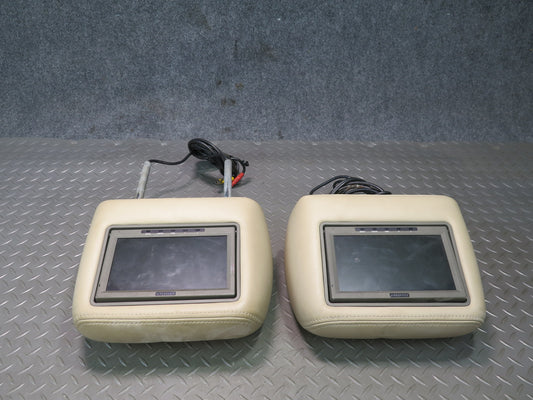 2003 Lexus UZJ100L LX470 Front Left & Right Seat Leather Headrest Screen Set
