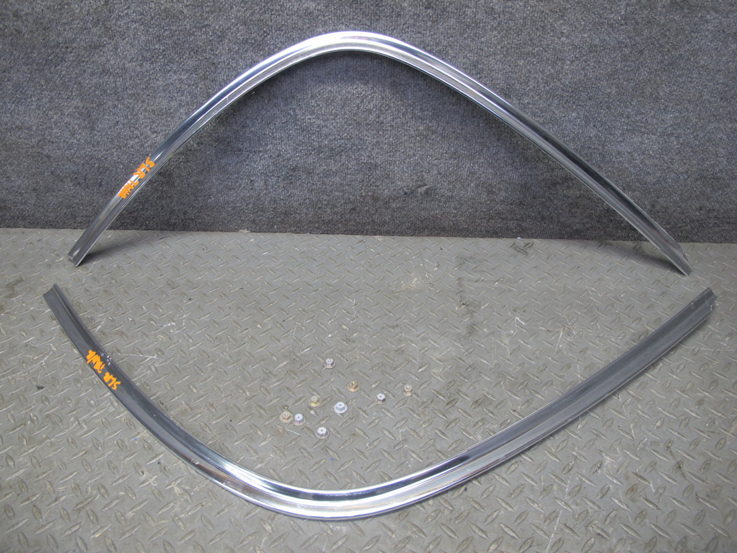 73-85 Mercedes R107 Rear Left & Right Lid Chrome Trim Molding w Nuts Set OEM