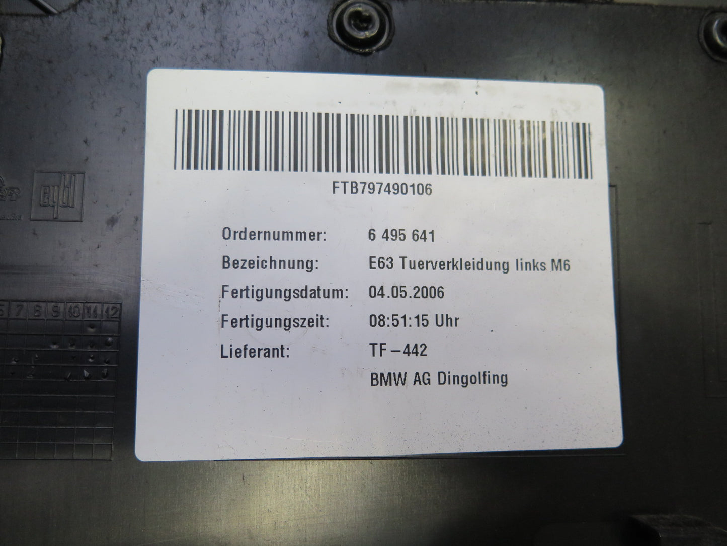 2006-2007 BMW E63 E64 M6 Left Door Interior Trim Cover Panel Black