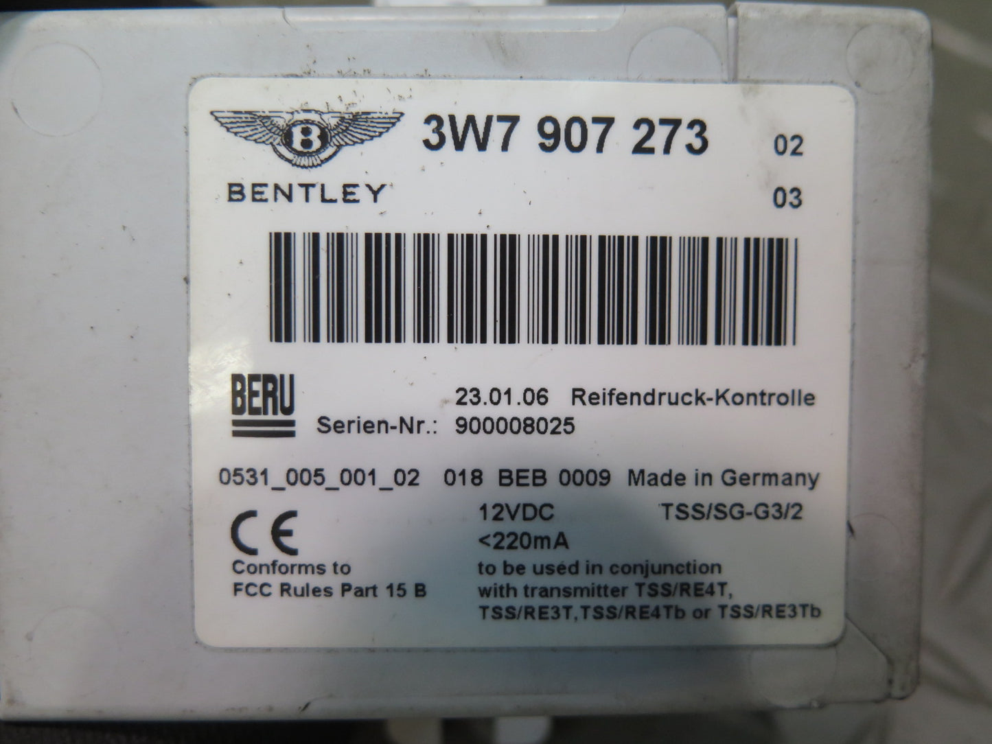2006-2012 Bentley Flying Spur TPMS Tire Pressure Control Module Unit 3W7907273