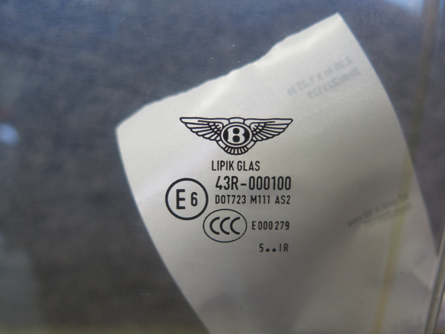 06-12 Bentley Continental Flying Spur Rear Left Driver Side Door Glass Window