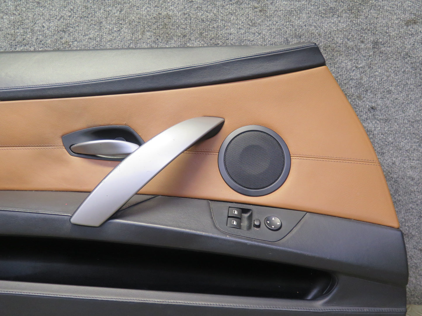06-08 BMW E85 Z4 Front Left Interior Door Panel w Window Mirror Switch Brown OEM