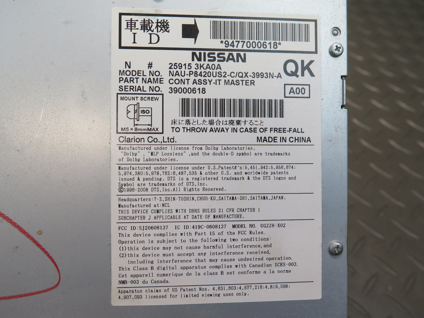 2014 Infiniti QX60 GPS Navi Radio CD Player Receiver Head Unit 25915-3KA0A