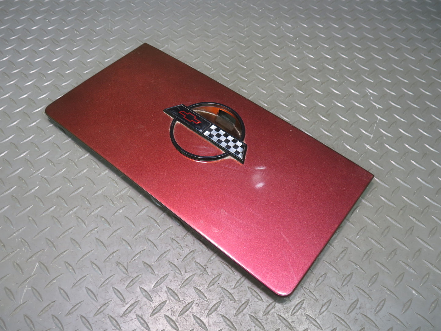 86-95 Chevrolet Corvette C4 Convert Fuel Door Lid Cover RED w Emblem Logo OEM