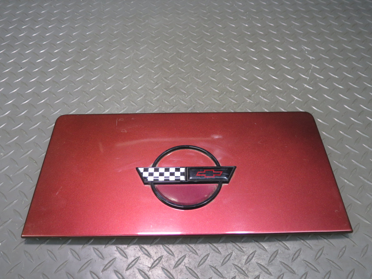 86-95 Chevrolet Corvette C4 Convert Fuel Door Lid Cover RED w Emblem Logo OEM