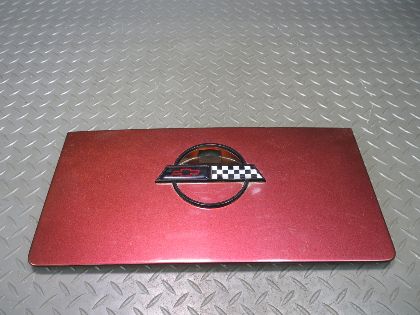 86-95 Chevrolet Corvette C4 Convert Fuel Door Lid Cover RED w Emblem Logo OEM