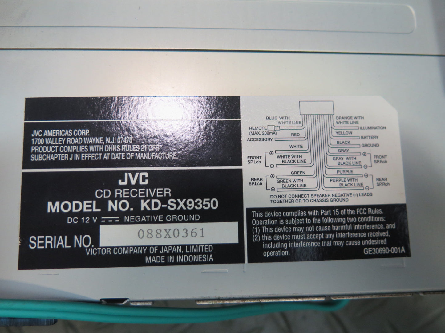 JVC KD-SX9350 Car Stereo MP3 CD AM FM Radio Player Receiver