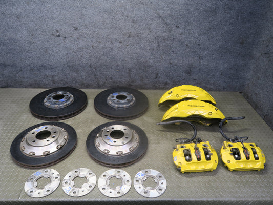 11-18 Porsche Cayenne Turbo 958 20" Ceramic Brake Disc Rotor Yellow Caliper Set