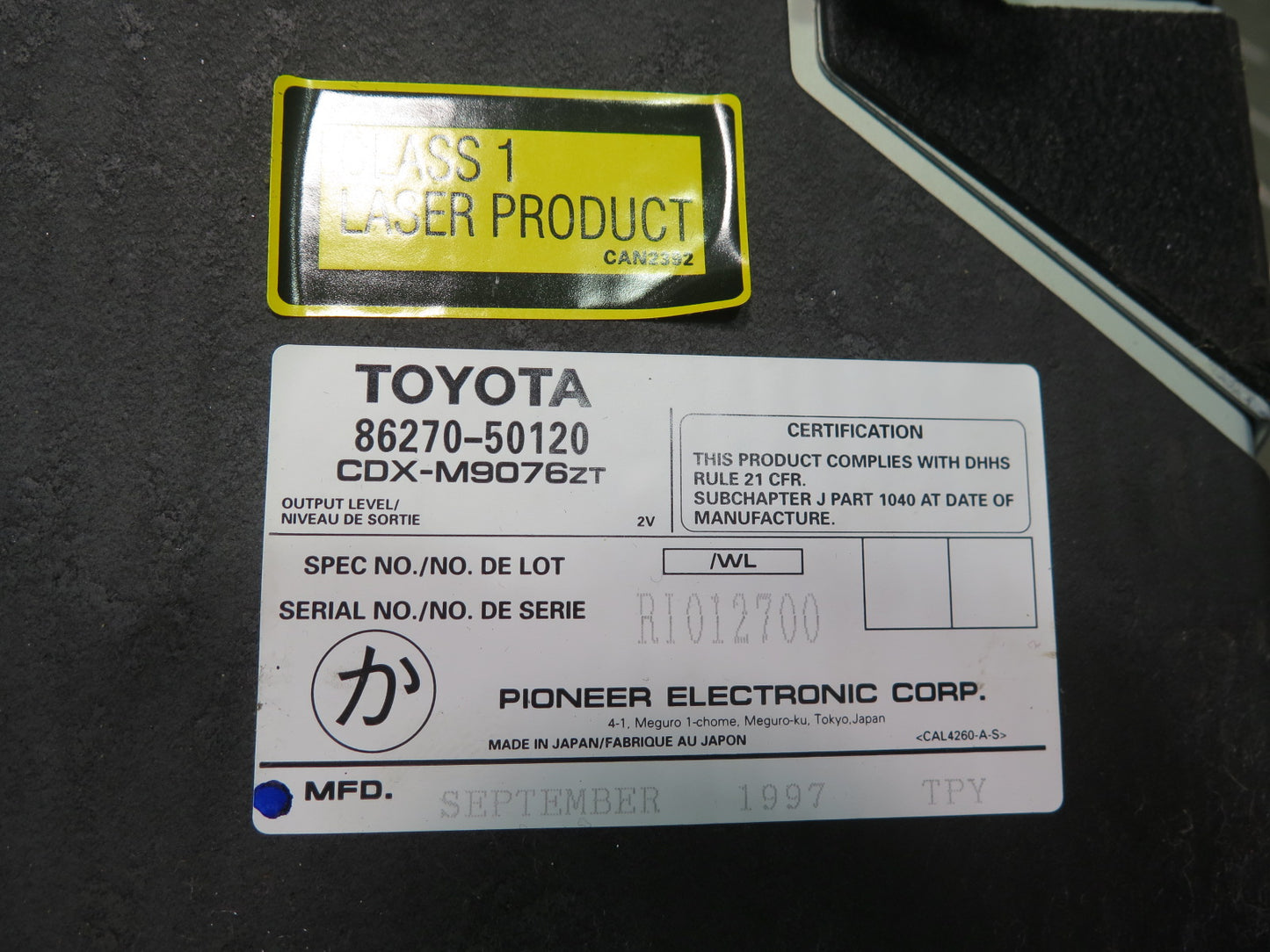 98-00 Lexus LS400 Pioneer 6 Disc CD Changer w Magazine 86270-50120 OEM