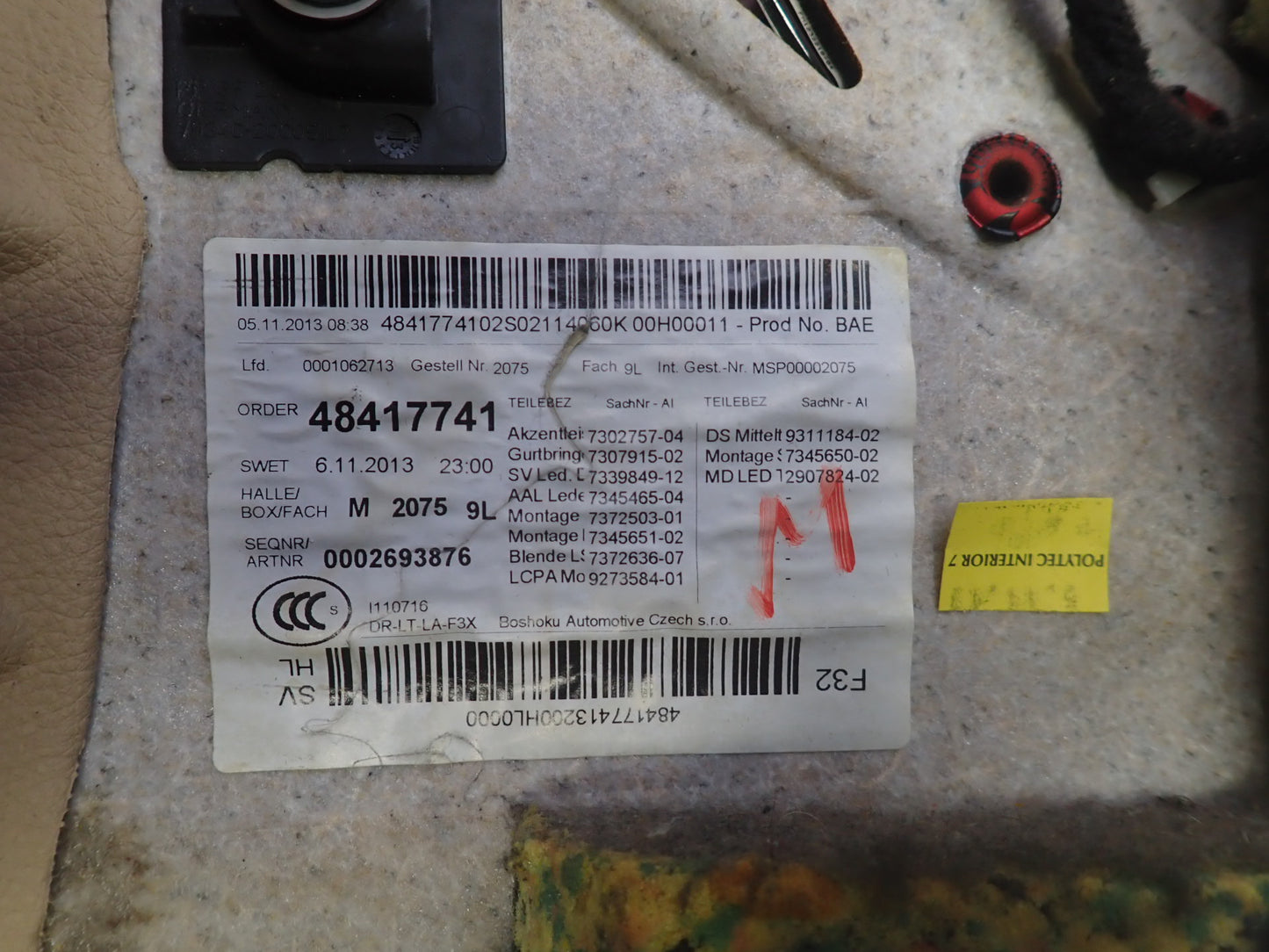 14-16 BMW F32 435I Coupe Rear Quarter Interior Leather Trim Panel Set OEM