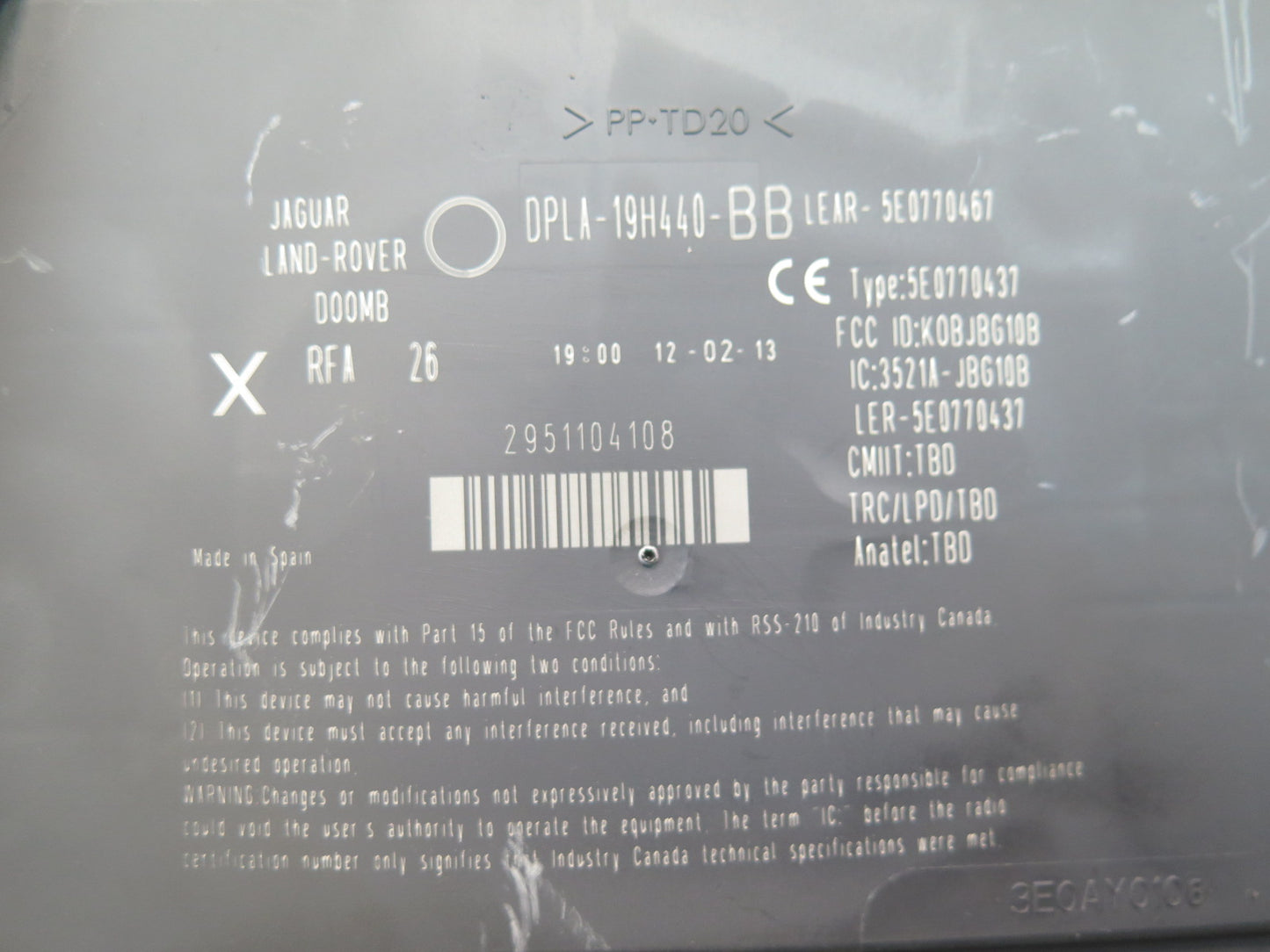 2012-2015 Range Rover Evoque L538 Anti Theft Keyless Entry Control Module