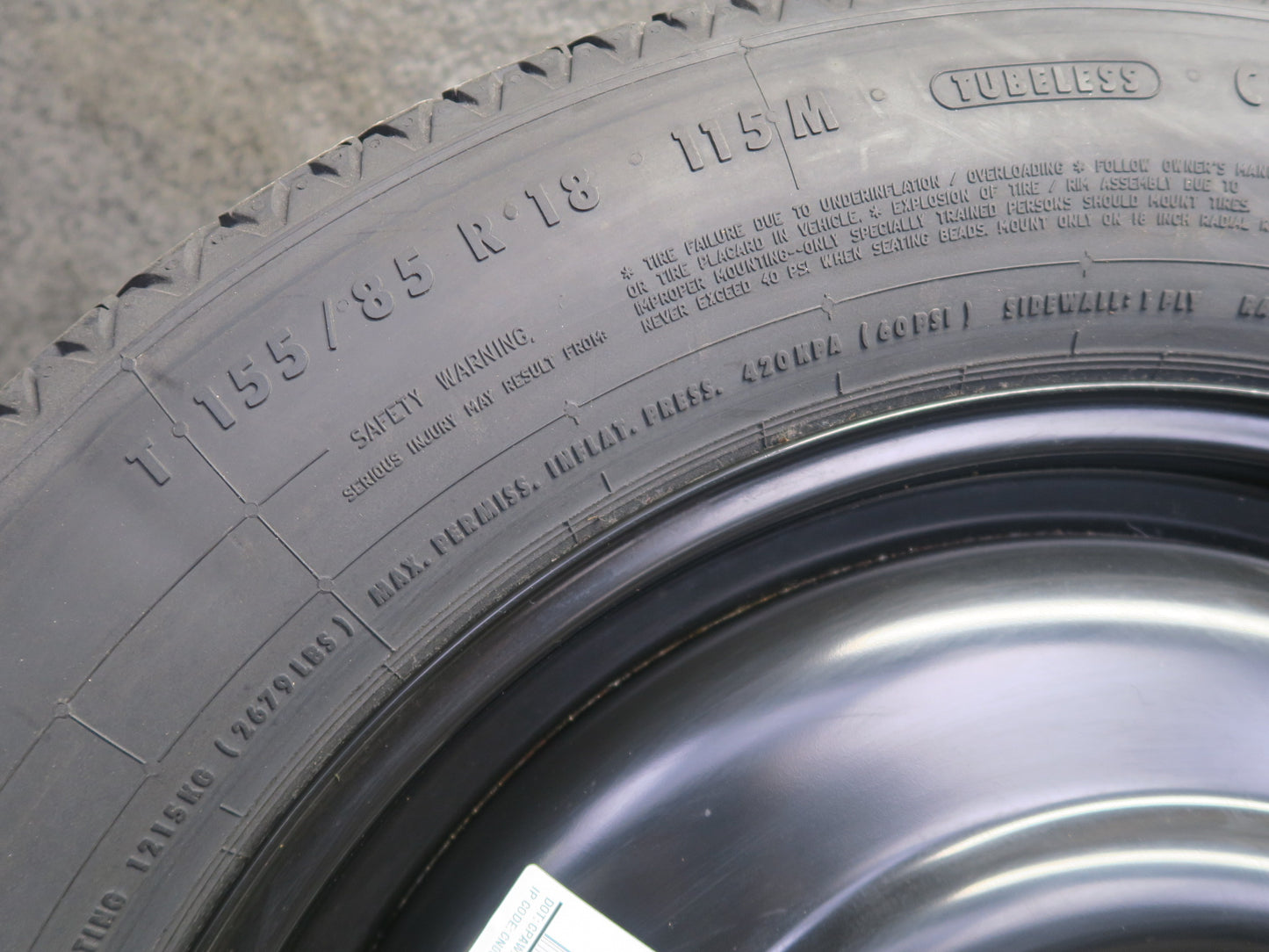 2012-2019 Range Rover Evoque L538 R18" Spare Tire Wheel Donut 18x4B ET15
