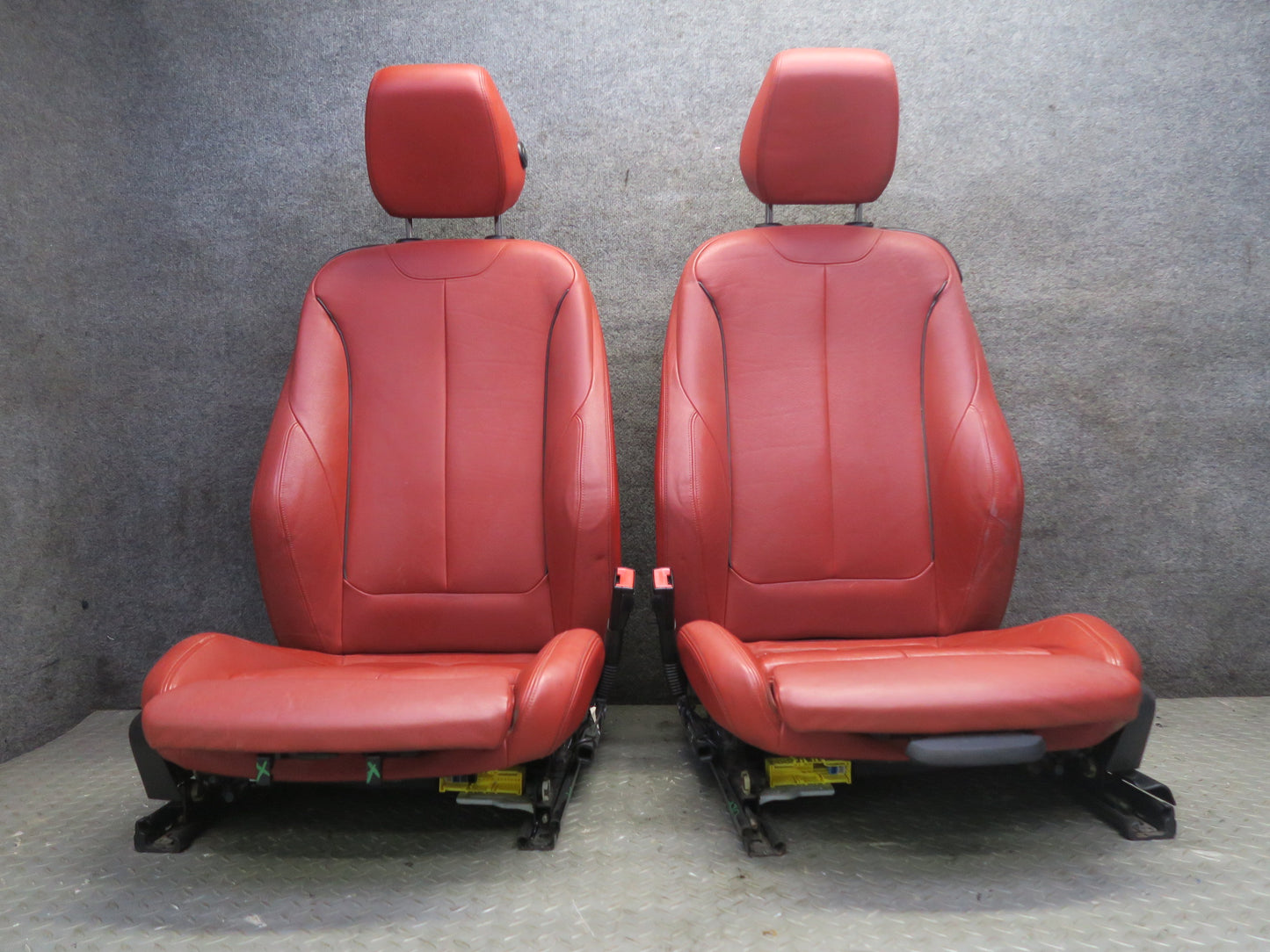 14-16 BMW F32 435i Front Sport Leather Heated Seat Set Coral RED OEM