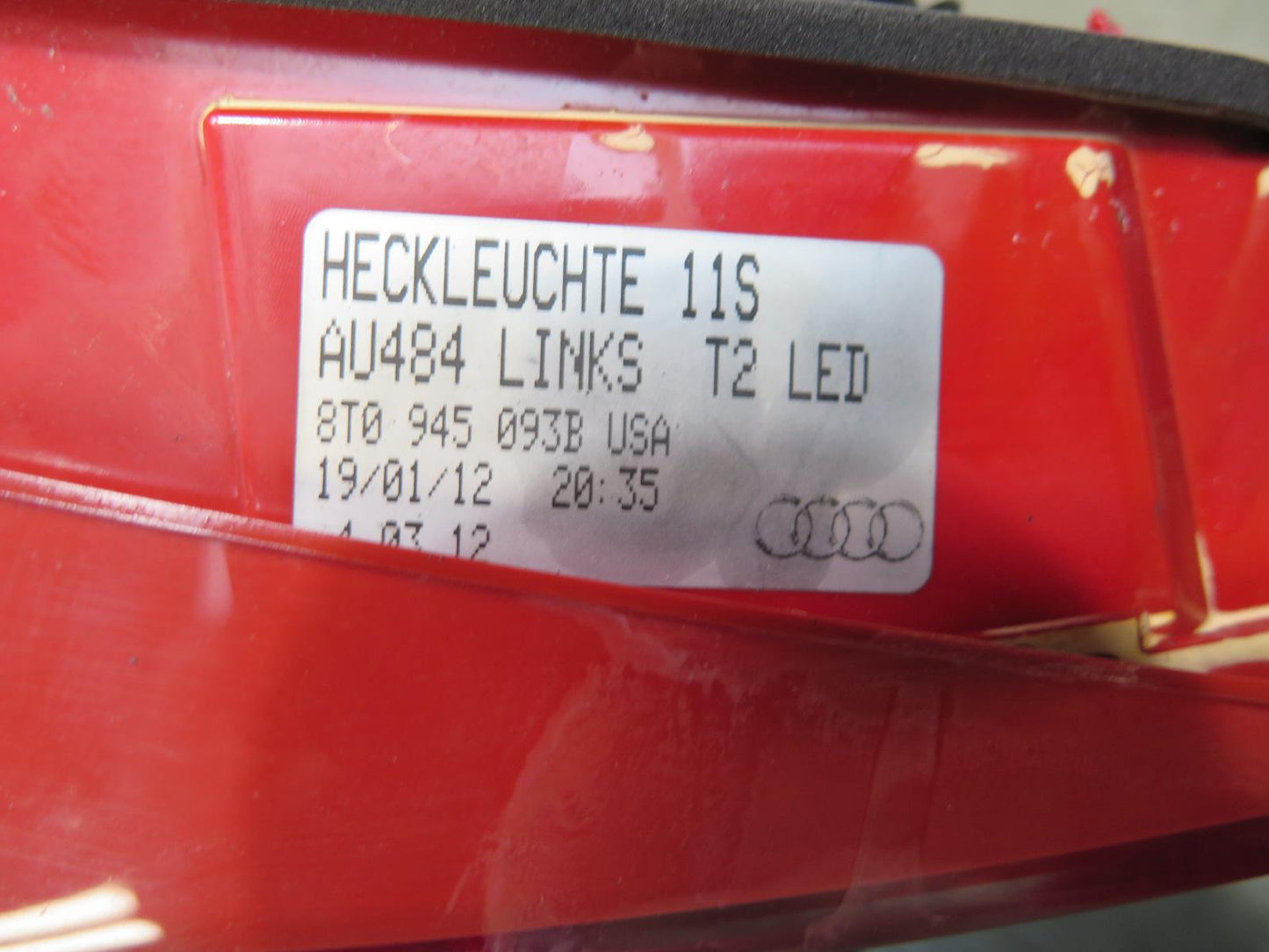 08-12 Audi B8 A5 S5 Coupe Rear Left Inner Tail Light Lamp 8T0945093B OEM