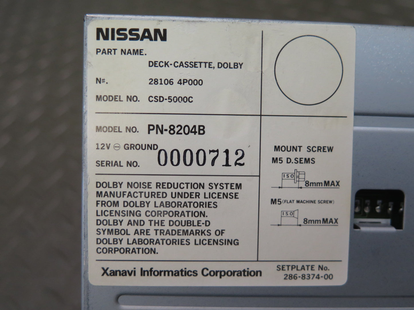 95-97 Nissan Gloria HY33 Radio Cassete Deck Player Unit 28106-4P000 OEM